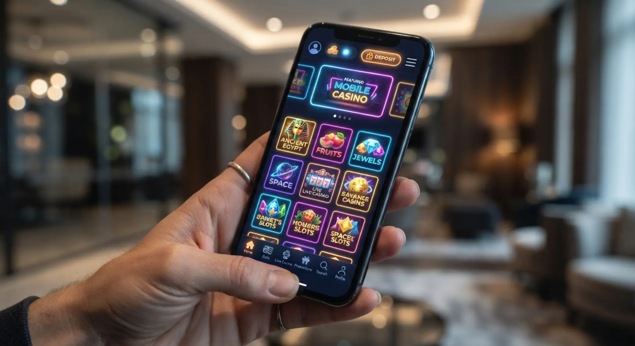 Gra mobilna w kasynie online Mobilny interfejs kasyna online na smartfonie