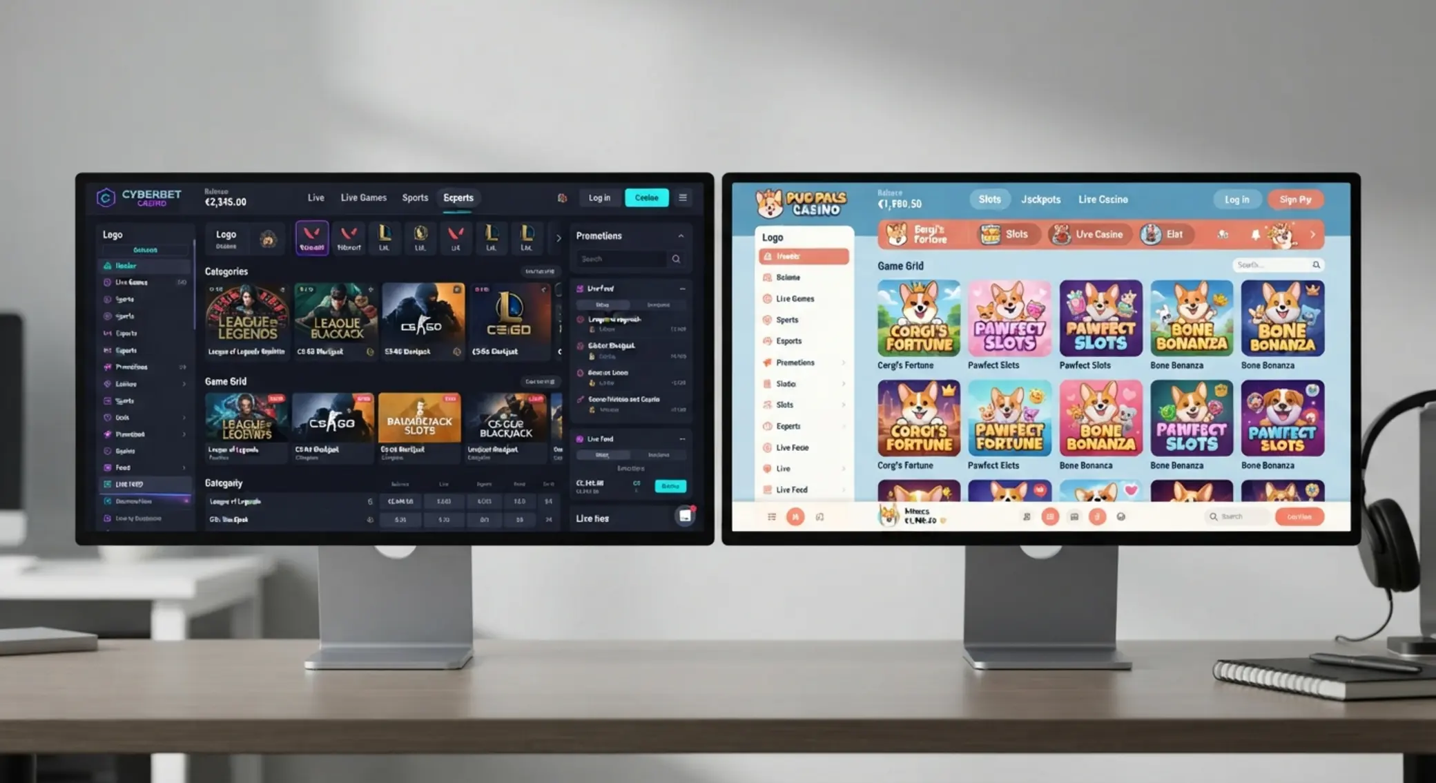 Porównanie interfejsów GGBet Slot i Corgi Slot Kasyno