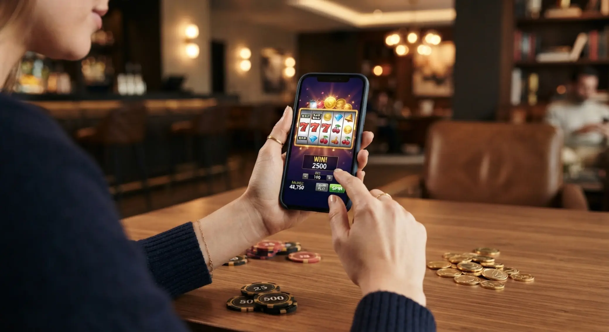 Osoba grająca w slot online na smartfonie