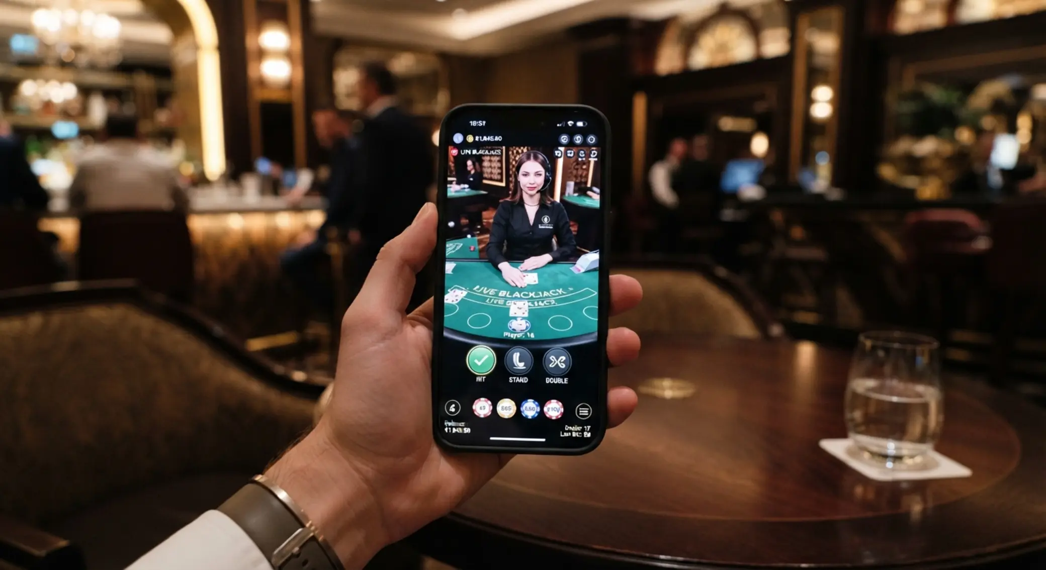 Gra na żywo na ekranie smartfona z mobilnym interfejsem