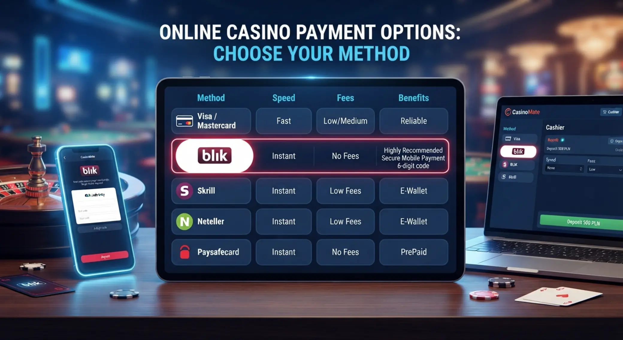 Porównanie metod płatności w kasynie online