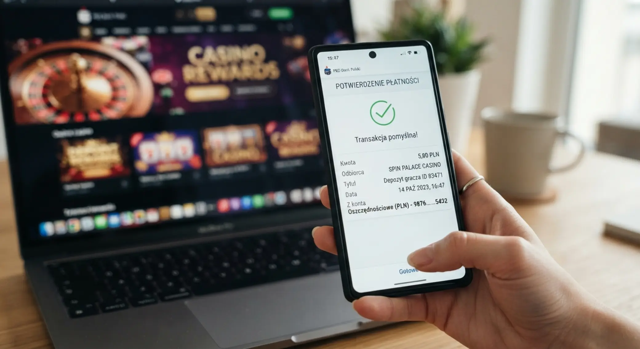 Potwierdzenie wpłaty 5 zł przez Revolut na smartfonie