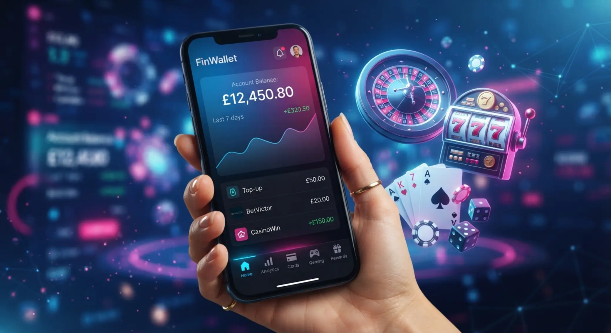 Aplikacja Revolut na smartfonie obok ikon kasynowych