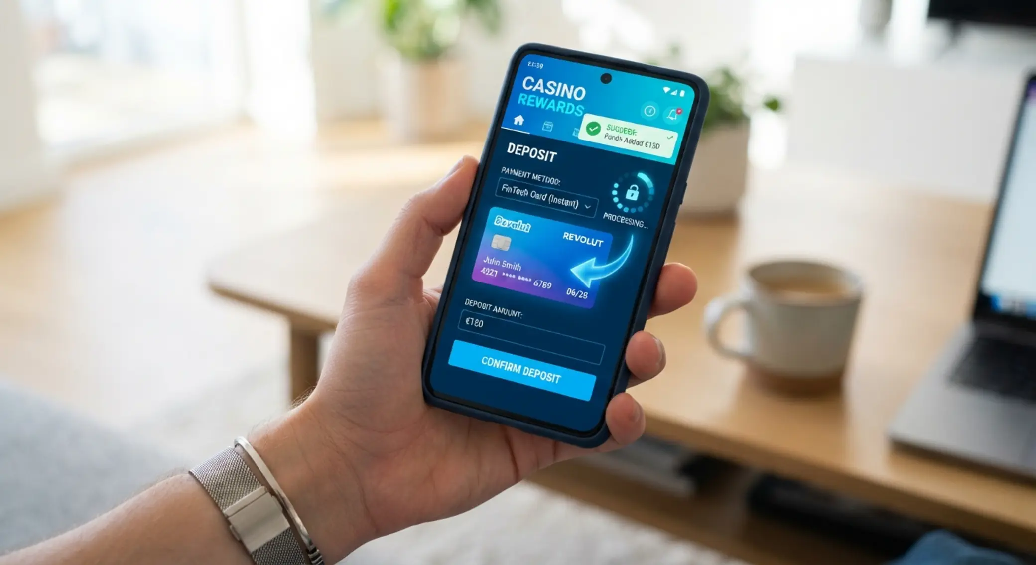 Proces wpłaty do kasyna z użyciem Revolut na telefonie