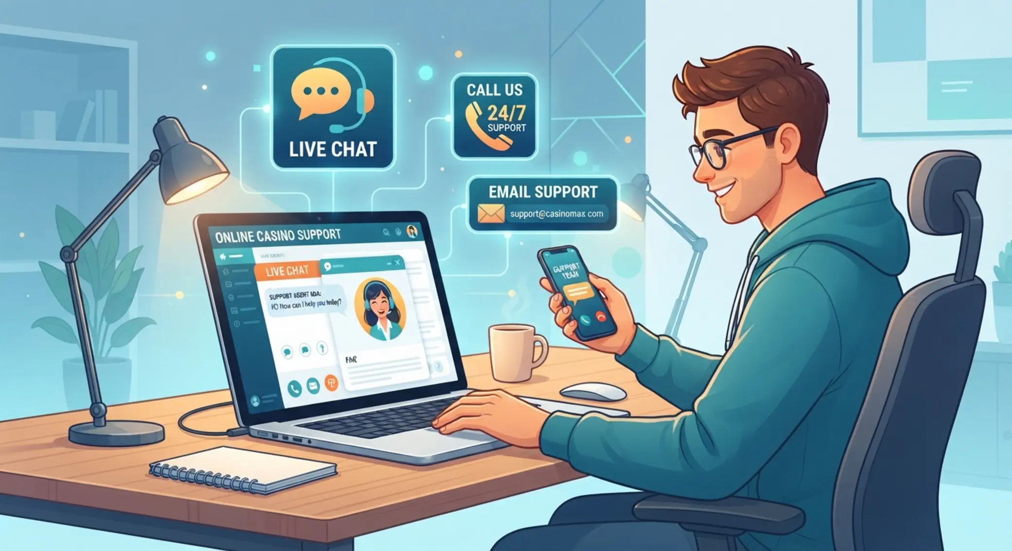 Kontakt z kasynem online przez czat, e-mail i telefon