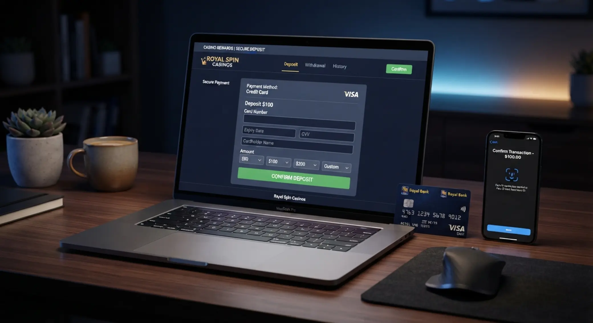 Laptop i telefon z płatnościami w kasynie online